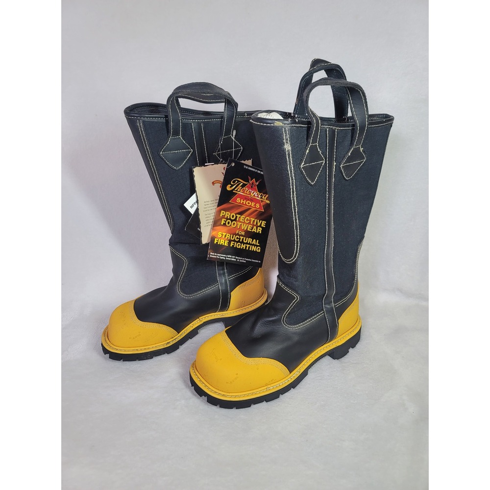 Thorogood Hellfire Steeltoe Fireman Boots Utility Black Yellow Size M/5 W/6.5
